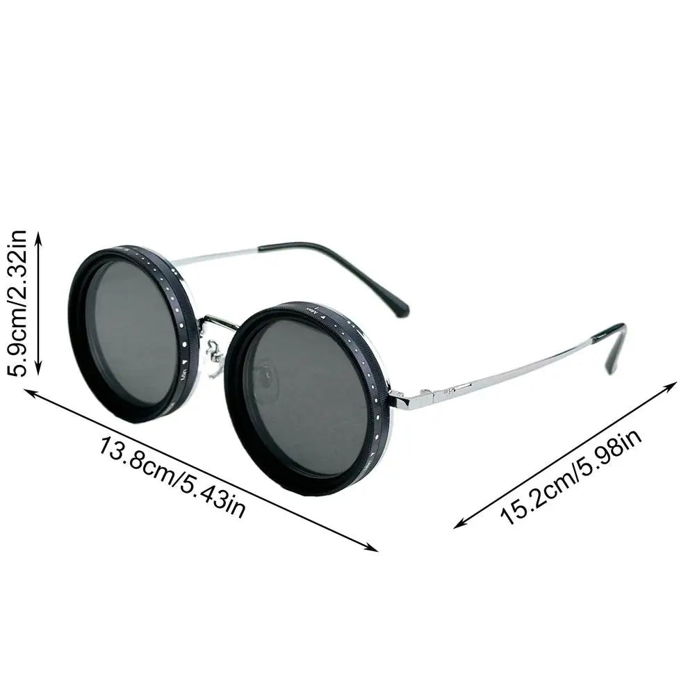 Round Polarized Sunglasses 1-9 Gears Adjustable Tint Sun Glasses with ND Filter Lenses for Men Beach Shady Fishing