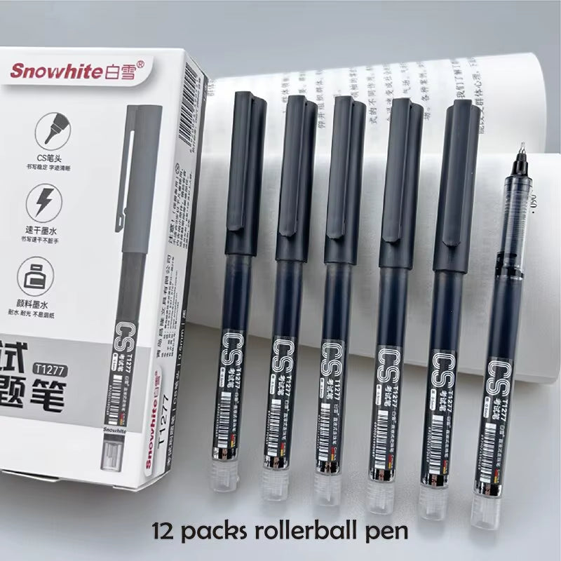 12Pcs Rollerball Pens Ball Point Pen 0.5Mm Extra Fine Tip Pens Black Liquid Ink Roller Ball Pens